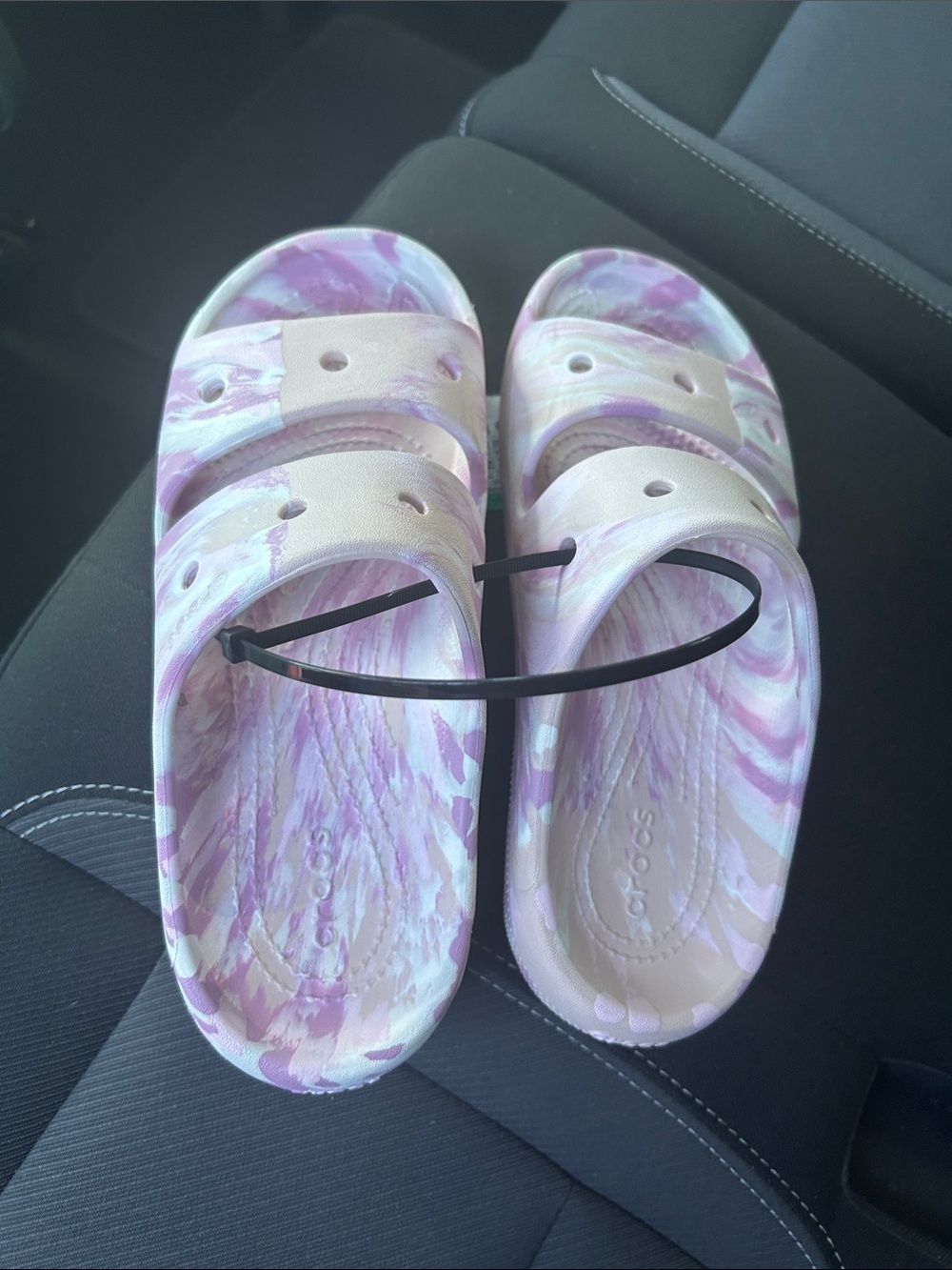 CROCS Pink & Lavender Marbled Slide Clogs